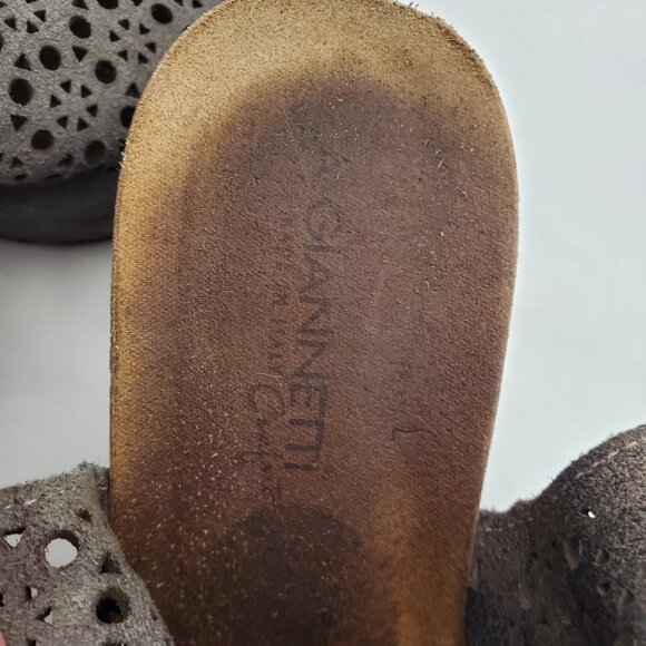A. GIANNETTI Italian Laser-Cut Cork Wedge Sandals - Picture 7 of 8